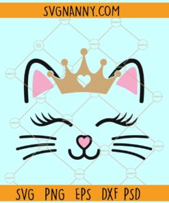 Cat face with crown SVG, Cat face Svg, Cute Cat Svg, Princess Svg, Crown Svg