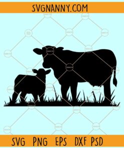 Cow with calf SVG, Cow and calf Scene clipart svg, Farm scene svg, Cows svg
