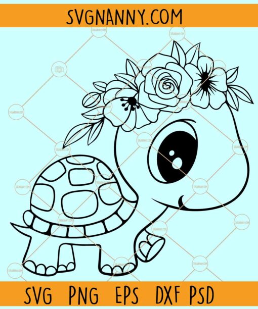 Cute baby turtle SVG, Floral baby turtle svg, Floral svg, Cute Floral baby turtle svg