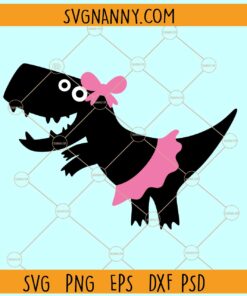 Dinosaur wearing tutu skirt and bow svg, Girl Dinosaur svg, Dino svg