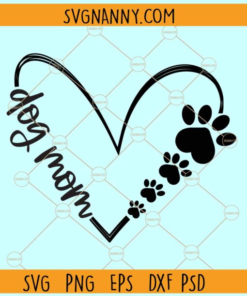 Dog mom paw print heart svg, Dog Mom SVG, Dog Mama SVG, Dog Paw Print SVG