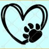 Dog paw print with heart svg, Dog pawprint svg, Dog lover svg, Dog svg, Dog mama svg