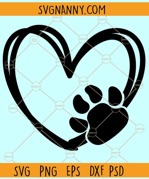 Dog paw print with heart svg, Dog pawprint svg, Dog lover svg, Dog svg, Dog mama svg