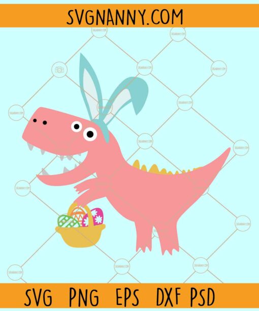 Easter dinosaur with bunny ears and eggs svg, Easter Saurus Rex Svg