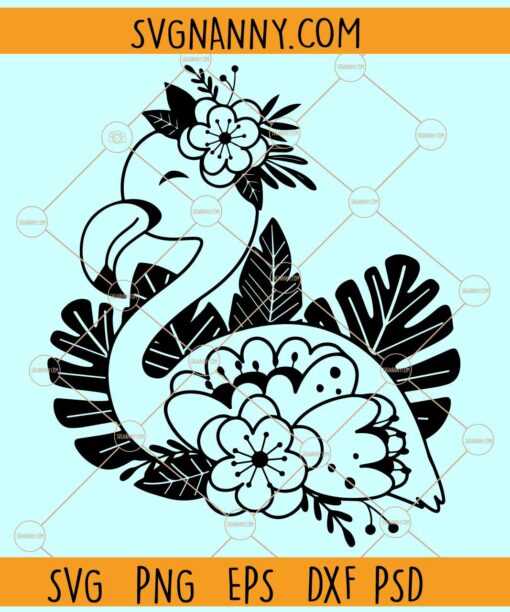 Flamingo with flowers svg, Flamingo SVG, Flamingo with Flower Crown SVG, Flamingo Floral svg