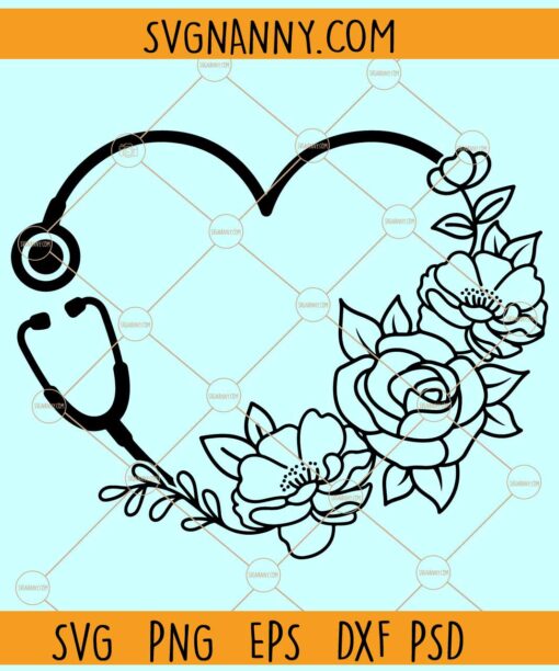 Floral Stethoscope SVG, Floral heart Stethoscope SVG, Floral Stethoscope clipart SVG