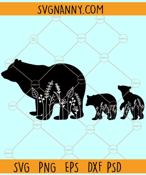 Floral bear and cubs svg, Bear Svg, Floral bear svg, Mama Bear Svg, Floral Baby Bear svg