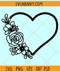 Floral heart shape SVG, Flower Heart svg, heart wreathe svg, Floral Heart Svg, Heart decorated with flowers svg
