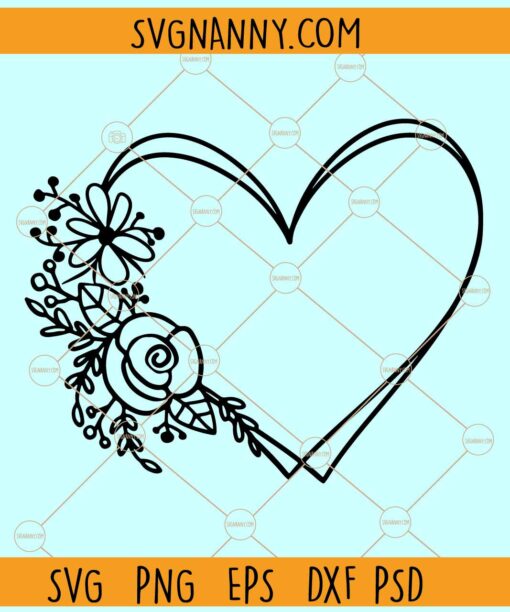 Floral heart shape svg, Wedding Svg, Heart with flowers svg, Flower Heart svg, heart wreathe svg