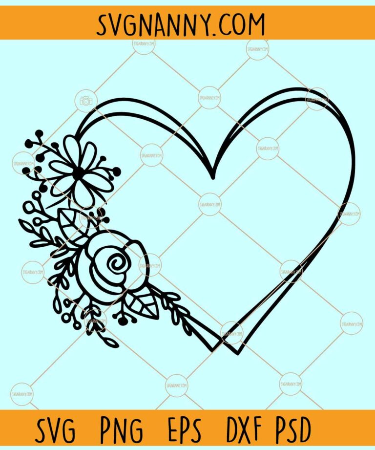 Floral heart shape svg, Wedding Svg, Heart with flowers svg, Flower ...