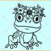 Frog with flower crown SVG, Frog with flowers SVG, Frog with floral crown SVG