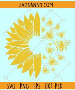 Half sunflower with bees svg, Sunflower and Bee svg, Bee and sunflower svg