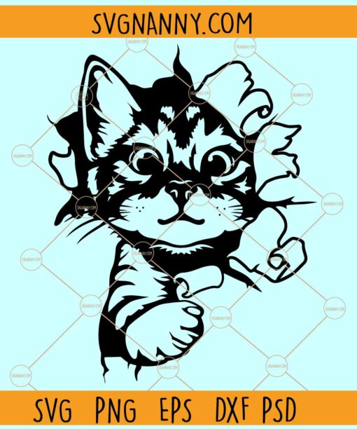 Kitty On The Wall SVG, Cat on the wall svg, Cute Animal T-Shirt svg, Kitty through The Wall SVG