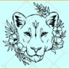 Lioness head with flowers SVG, Lioness head SVG, Lion Flower Svg, Wild cat Svg