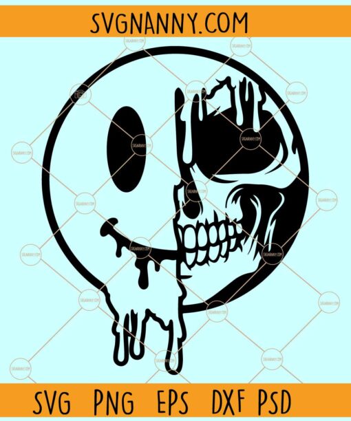 Melting Smiley Skull SVG, Smiley skull svg, Smiley face skull svg, Melting smiley face half skull svg