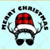 Messy bun woman christmas svg, Buffalo plaid hat svg, Deer antlers svg, Christmas svg