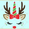 Reindeer Unicorn SVG, Reindeer Unicorn  with bow SVG, Girl Reindeer Face SVG