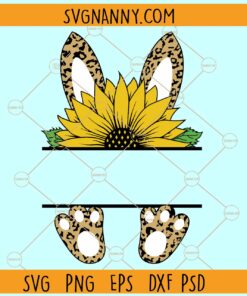 Split leopard easter bunny monogram with sunflower svg, Bunny Name Frame Svg