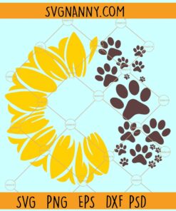 unflower paw print svg, Half Sunflower With Paw Prints Svg, Sunflower dog mom svg