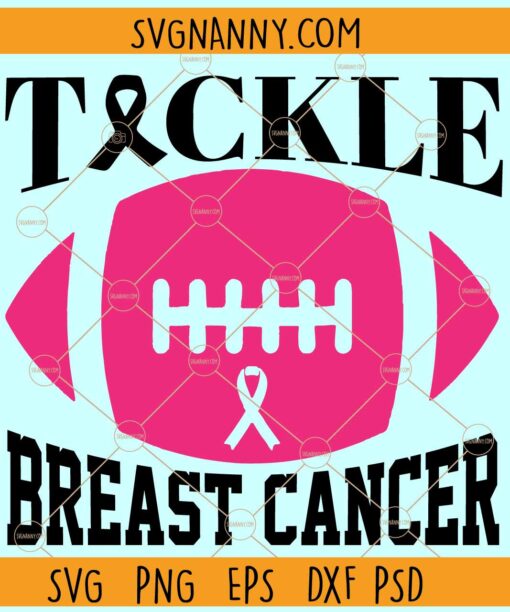 Tackle breast cancer svg, Football Cancer Awareness design svg, football sport cancer svg