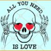All you need is love Skeleton svg, Skull svg, Funny Valentine svg, Valentine Skeleton svg