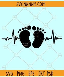 Baby Feet EKG svg, Baby Feet Heartbeat svg, Baby foot print with heart line svg
