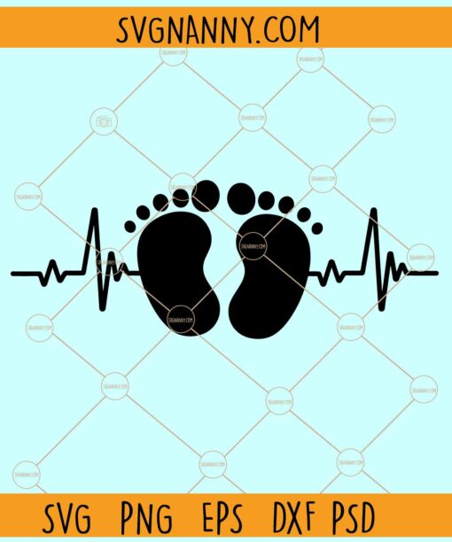 Baby Feet EKG svg, Baby Feet Heartbeat svg, Baby foot print with heart line svg