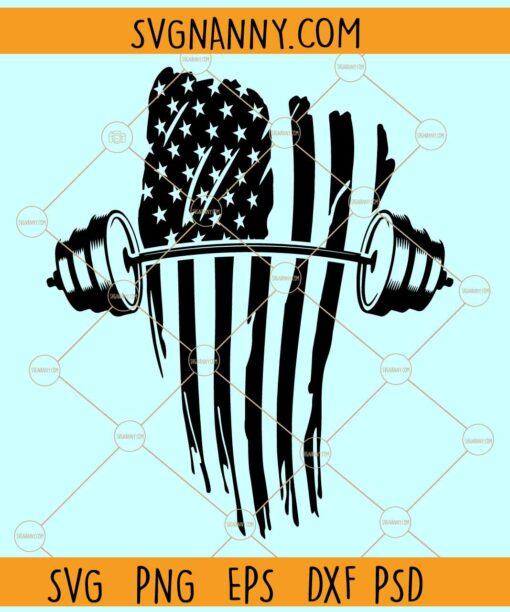 Barbell distressed American flag svg, Distressed American Flag Barbell svg