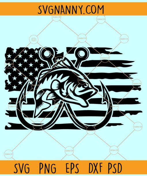 Bass fishing American flag svg, Fishing Clipart svg, Fisherman Flag svg, 4th of July svg