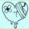 Broken dripping heart with bandage and stitches svg, Broken Heart Bandage SVG
