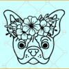 Bulldog floral svg, Bulldog with Flowers on Head svg, Floral Bulldog svg, Bulldog with Flower Crown svg