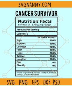 Cancer survivor nutrition facts svg, Cancer survivor svg, cancer awareness clipart svg