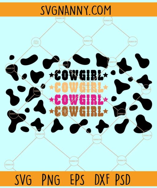 Cowgirl stacked cow print Starbucks libbey glass can wrap svg, Starbuck wrap svg