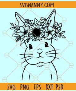 Cute bunny with floral crown svg, Bunny clipart svg, Easter Bunny svg, Floral Bunny svg