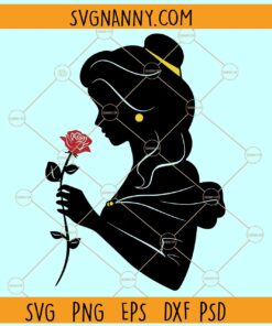 Disney Belle SVG, Disney Belle with Rose Flower svg, Disney Belle Silhouette svg