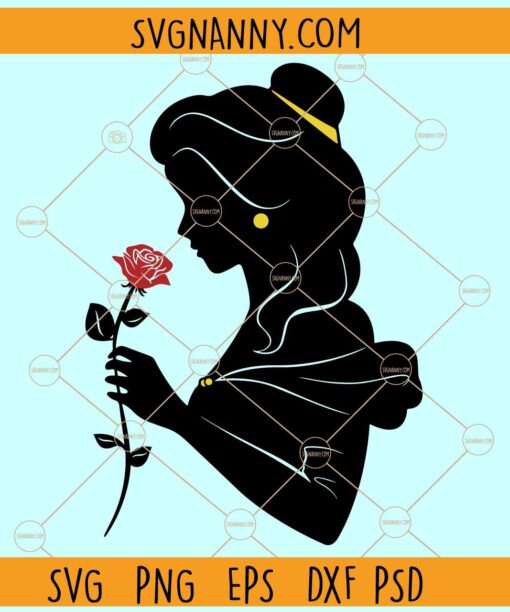 Disney Belle SVG, Disney Belle with Rose Flower svg, Disney Belle Silhouette svg