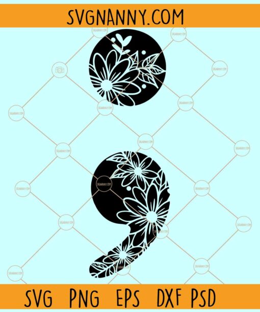 Floral Semicolon SVG, Floral Semicolon SVG, Semicolon svg, Serotonin svg, Oxytocin svg