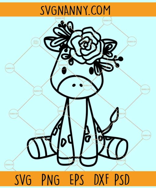 Floral giraffe baby clipart svg, Floral giraffe clipart svg, Floral baby giraffe clipart svg