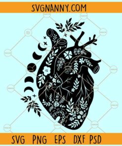 Floral heart svg, Anatomical Heart with flowers SVG, Cardiology SVG, Heart Anatomy svg