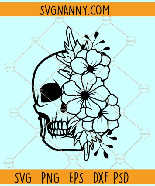 Floral skull svg, Flower skull svg, Halloween svg, Halloween clipart svg, Halloween svg file