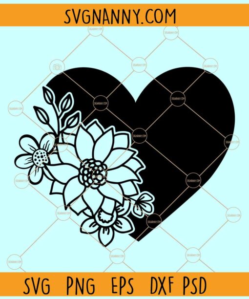 Heart with flowers SVG, Floral heart svg, Valentine’s Day Heart with Flowers svg, Love svg