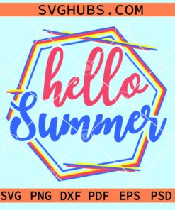 Hello summer colorful hexagonal frame svg, Summer Svg, Beach Vibes Svg