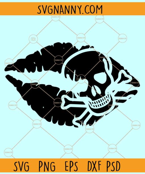 Kiss lips skull print svg, Lip Skull cross bones SVG, Halloween svg, Lips Skull SVG File