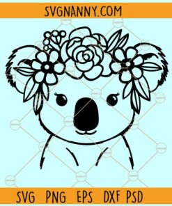 Koala with Flower Crown Svg, Koala Bear svg, Koala with Flowers on Head svg, Baby Koala svg