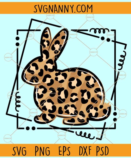 Leopard print bunny square frame svg, Leopard Easter bunny svg, Easter bunny svg