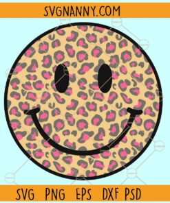 Leopard print smiley face svg, Retro Smiley svg, Smiley Face svg, Cheetah print Smiley face svg