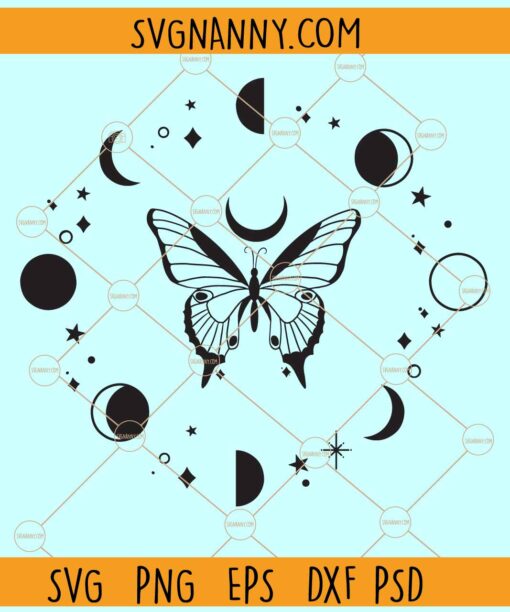 Magic butterfly with moon phases svg, , Moon svg files svg, Celestial moon svg