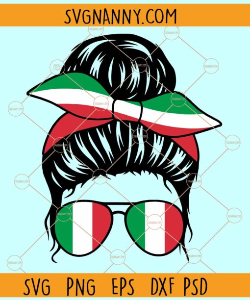 Messy bun Italy flag svg, Italian messy bun svg, Messy Bun Hairstyle With Italy Flag SVG