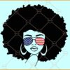 Messy bun afro hair with patriotic sunglasses svg, Messy Bun svg, 4th of July svg