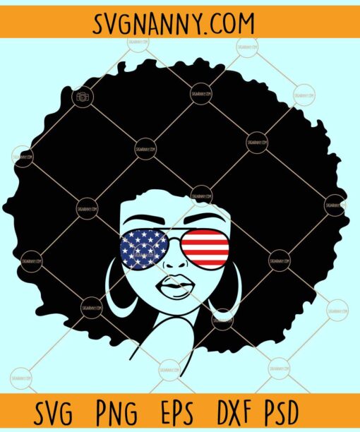 Messy bun afro hair with patriotic sunglasses svg, Messy Bun svg, 4th of July svg